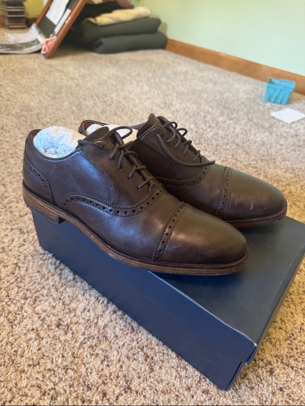 Cole Haan Dark Brown Brogue Cap-Toe Derby Oxfords